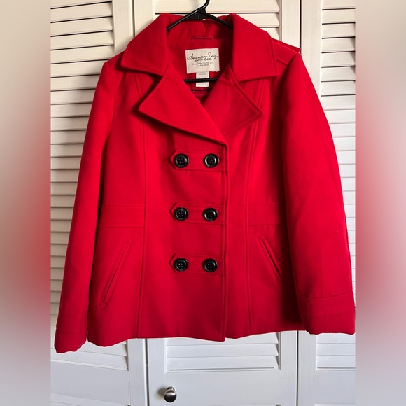 American Rag Red Pea Coat Size Large - Picture 3 of 10